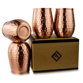 Kosdeg Copper Cups - 16 Oz Set of 4 - Unique Way to Enjoy Wine - Perfect Pure Tumbler for Water - Better Than Glasses or Plastic - Moscow Mule Cup for Drinking