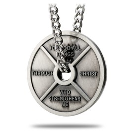 Shields of Strength Men's Weight Plate Necklace Philippians 4:13 Bible Verse for Gym Fitness Athlete Weightlifter Christian Gifts Dumbbell Jewelry