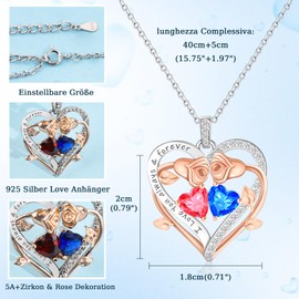 FANCIBAND Mother's Day Gift Mum Necklace Women's Silver 925 Necklace Women Gift for Women Gifts for Mother's Day Birthday Christmas Anniversaries, Roses in Heart Shape with Zircon, Sterling Silver, No