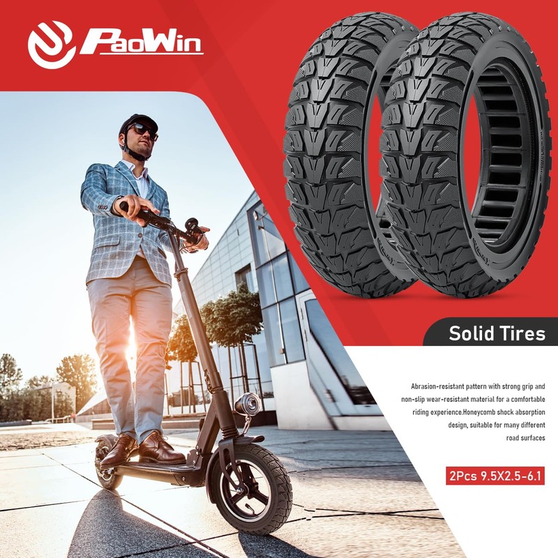 PaoWin 2 PCS 9.5x2.5-6.1 Solid Scooter Tires, 9.5x2.50 Off-Road Tire,