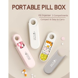 U-Shaped Pill Box Organiser, Daily Pill Container Organizer 3 Compartments, Small Portable Pill Case for Travel Pocket Purse, Compact EDC Pill Holder (White)