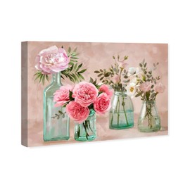 The Oliver Gal Artist Co. Floral Wall Art Canvas Prints 'Glassy Blush Flowers' Home Décor, 15" x 10", Pink, Green