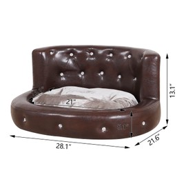Pet Sofa/Dog Bed, OVA PVC Cat Bed, Mini Animal Sleeping Bed, Crystal Button Modern Pet Couch Bed (Brown)