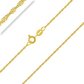 PLANETYS - Singapore Chain 925 Sterling Silver 18 Carat Gold-Plated Chain Necklace - 1 mm Wide Various Lengths: 40-45-50-55-60-65-70 cm, Sterling Silver