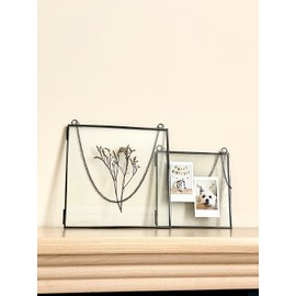 Glass Frame for Pressed Flowers, Leaf and Artwork - 8x8 Black Hanging Square Metal Picture Frames, Clear Double Glass Floating Frame, Wall Decor Photo Display, Set of 2 Flower Press Frames with Chain