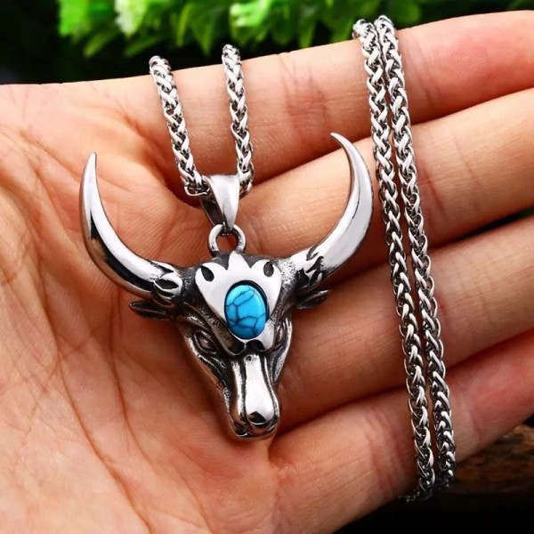 Fashion Jewelry Men's Fashion Jewelry Silver Bull Head Pendant Necklace