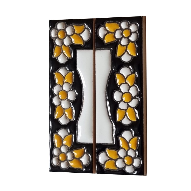 Spanish Flower Ceramic House Number Tiles 7.5cm x 3.5cm Filigree