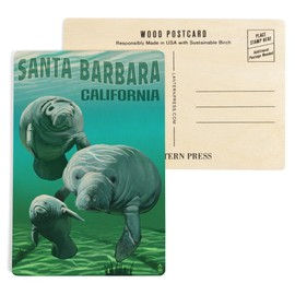 Santa Barbara California, Manatees, Manatees (4x6 Birch Wood Postcards, 2-Pack Stationary, Rustic Home Wall Decor)