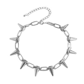 Fc'Noqgn Hip Hop Necklace, Exaggerated Personality Punk Rivets Necklace, Ball Necklace Collar Chain, Women's Necklace Necklace, Punk Rock Necklace (Silver)