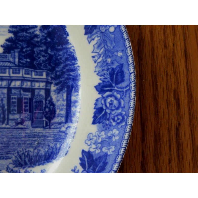 7" Blue & White MONTICELLO Souvenir Plate OLD ENGLISH STAFFORDSHIRE
