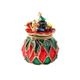 Furuida Christmas Trinket Boxes Hinged Hand-Painted Enamel Lucky Bag Shape Figurine Ornaments Craft Unique Gift for Xmas Decor (Green)