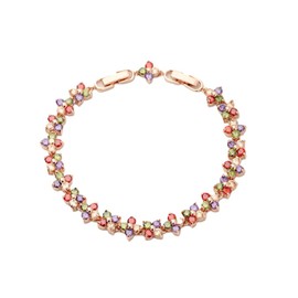 Treasure Bay Elegant Statement Multicolour CZ Crystal Bracelet, Rose Gold Plated Tennis Bracelet for Women, Luxury Jewellery Gift