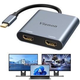 VIENON USB C to Dual HDMI Adapter 4K@60hz, Type C to HDMI Splitter for 2 Monitors, USB C Hub Extend Display for MacBook Air/Pro, XPS, More Laptops with Thunderbolt 3/4 Ports