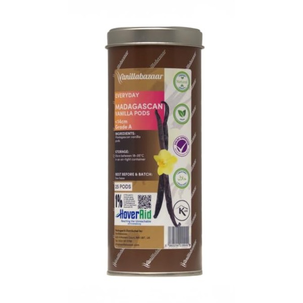 Vanillabazaar's Sustainable Everyday Madagascan Vanilla Pods in Airtight tin, 11-14cm