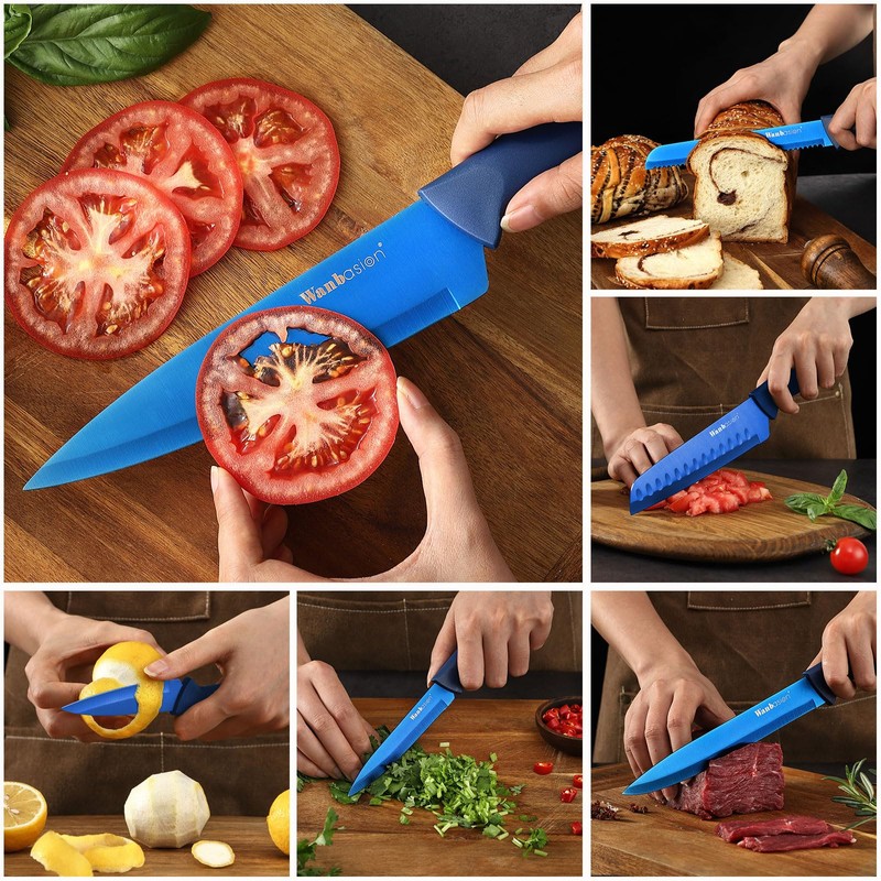 Wanbasion Blue Stainless Steel Knife Set, Sharp Kitchen Knife Set