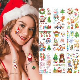 Christmas Glitter Temporary Tattoo Sticker Set - Festive Temporary Tattoos for the Holiday Season 10 sheets (Christmas)