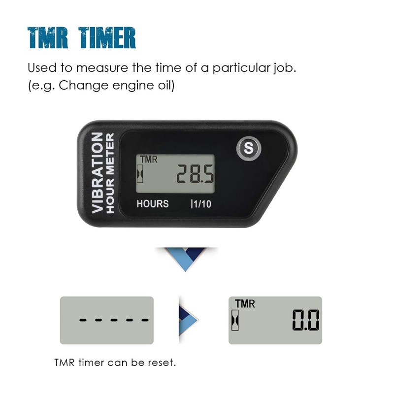 Runleader Digital Self Powered Vibration Hour Meter JOB Timer Data