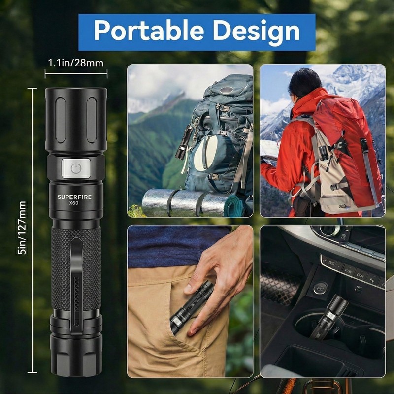 SuperFire 2-Pack 1000 Lumens Rechargeable Flashlights, USB-C Tactical LED Flashlight