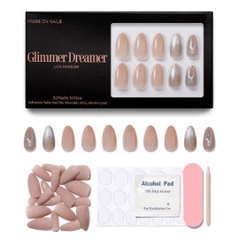 Press On Nails 32 Rose Pink – Medium Almond I Thick Gel Coating Reusable Press on Nails - Sleek Gloss I Shimmer Tip for Kids & Adult I Nails with Adhesive Tabs, Clean Pad, Nail File & Wood Stick