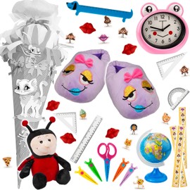 alles-meine.de GmbH Craft Set – School Cone Choice of Colours & Sizes 70/85/100 cm – Complete Filling – Suitable for Sugar Bag – Ready Filled – Cat & Mouse – Girls Boys