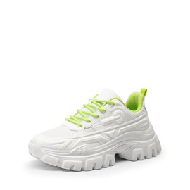 DREAM PAIRS Women Chunky Fashion Sneakers Platform Bold Lace-Up Comfortable Sneakers,Size 6.5,White/Green,SDFN2368W