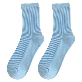 ECOFEET Ribbed Cotton Blend Crew Socks, Black, Teal, Sky Blue, Light Blue, Pale Blue and Ivory, Mid-Calf Length (US, Alpha, One Size, Regular, Regular, 1, Light Blue)