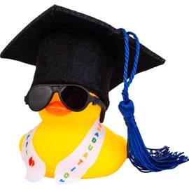 CoFuBcad Graduation Duck Car Ornament, Rubber Duck Car Dashboard Decor with Mini Graduation Hat Sash Sunglasses