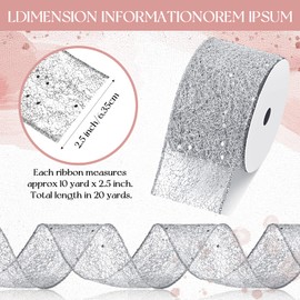 2 Rolls 20 Yards Christmas Ribbon Wired Metallic Ribbons Champagne Glitter Lace Ribbon for Xmas Crafts Valentine Floral Bow Making DIY Gift Wrapping Wedding Party Decor (Silver,2.5 Inch)