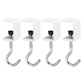 HARFINGTON 4pcs Desk Hook Clamp 0.2"-1.4" Clamping Range Bag Hook for Backpack Table Purse Clothes Portable Desk Mount Bag Holder, White