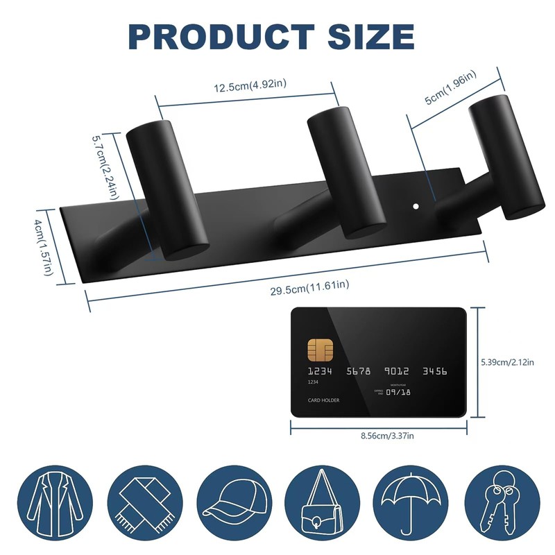 VAEHOLD Black Hat and Coat Wall Mount Rack - 3