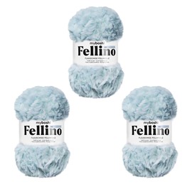 myboshi Fellino Fluffy Fur Wool for Crochet and Knitting, Teddy Wool in Fur Look, Super Bulky, 100 g, 65 m Light Blue (Ao), 3 Balls