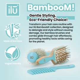 Ilū Bamboo Hair Brush Detangler Brush Ocean Breeze Hair Gentle Antistatic for Hair Massage Styling Environmentally Friendly Hair Comb Perfect for All Hair Types
