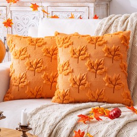 AQOTHES Maple Leaf Fall Orange Throw Pillow Covers 18x18 Inch, Set of 2 Autumn Harvest Holiday Pillows Covers for Couch Sofa Home Thanksgiving Decorations Farmhouse Cushion Covers