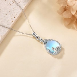 JERWLI Seal Necklace Sterling Silver Seal Pendant Necklace Moonstone Seal Jewellery Gifts for Women Girls, Silver