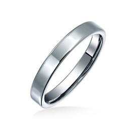 Bling Jewelry Plain Simple Thin Cigar Flat Couples Titanium Wedding Band Rings for Men for Women Polished Silver Tone Comfort Fit 3MM