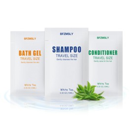 40 Set Travel Size Toiletries Set, Shampoo, Body Wash, Conditioner (0.35oz Each, 3-in-1 Toiletry Kits, White Tea Scent) – Bulk Hotel Amenities for Guests, Airbnb, Motels, Vacation Rentals
