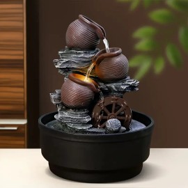 Three-tier Fountain Featuring Water Wheels, Flowing Water Fountains, Water Feature Decorations and AccessoriesColor: As picture, Size: One Size