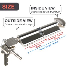 DIDA® 95mm Thumb Turn Euro Cylinder Lock 40T/55 UPVC Barrel Lock with 3 Keys Anti-Pick Anti-Bump Anti-Drill Door Barrel Lock with Key Euro Single Cylinder Lock Barrels High Security BS EN 1303:2005