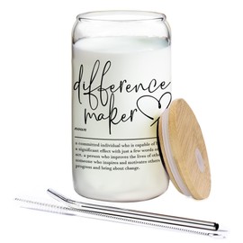 BEHIFL Difference Maker Glass Cup with Lids and Straws 14oz - Appreciation Gifts Thank You Gifts for Boss Leader Teacher Mentor Coach Manager Glass Coffee Tumbler Drinking Jars with Cleaning Brush