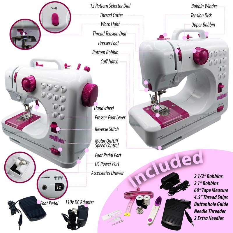 Sew Mighty Mini Sewing Machine – Portable, Battery & AC