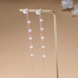 SLUYNZ 925 Sterling Silver Dangle Earrings Chain for Women Teens Dream Catcher Threader Earrings Crystal Drop Earrings (C-Rose Gold)