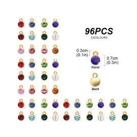 Gukasxi 96 Pieces Crystal Birthstone Charms Necklace Earring Bracelet Beads Pendants with Rings for DIY Jewelry Making and Crafting, 12 Colors (Silver Tray)