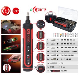 KSTools 515.3600 eMONSTER 1/4 Inch Cordless Bit Rod Screwdriver Set, 27 Pieces