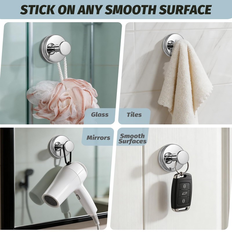 15lb Large Suction Cup Hooks for Shower, No-Drill Towel Hooks