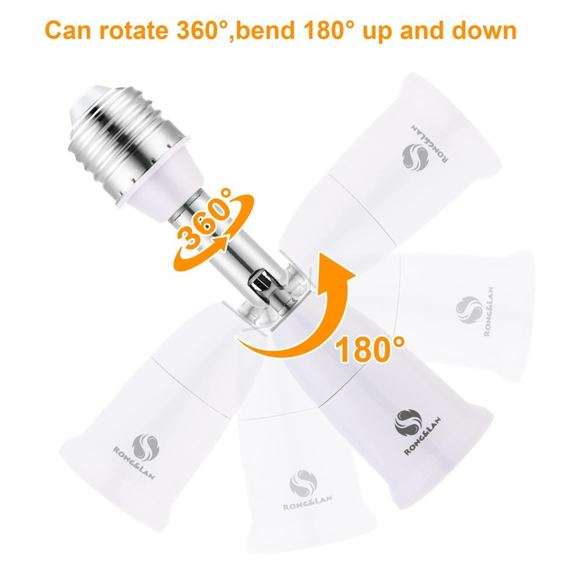 RONG&LAN E26/E27 Light Socket Extender，180 Degree Bendable, Extension Socket Extender