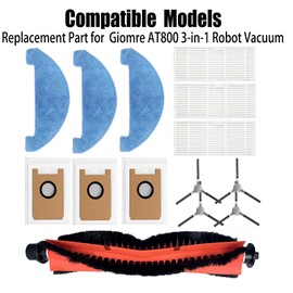 FZCSZJFR Replacement Parts for Giomre AT800 / Loorow AT800 3-in-1 Robot Vacuum Accessories 1 Main Brush 4 Side Brush 3 HEPA Filter 3 Mop Pad 3 Dust Bags