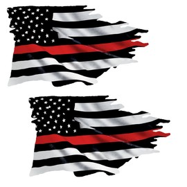 Thin RED Line Tattered Flag Sticker 2 Pack