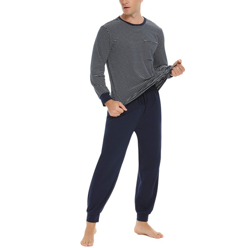 Sykooria Long Men's Pyjamas with Cotton Cuffs, 2-Piece Pyjamas with