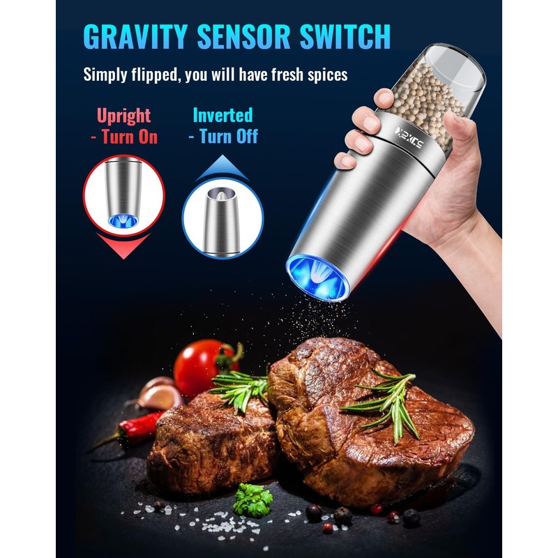 XinXu Gravity Electric Pepper and Salt Grinder Set, Salt/Pepper Mill