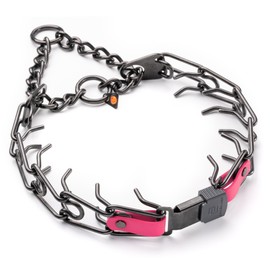 Herm Sprenger Black Stainless Steel Dog Collar with Quick Release ClicLock Buckle O-Ring Biothane Insert Training Collar Made in Germany (Passionfruit Pink, 25in x 4.0mm(Neck Size up to21-22in))